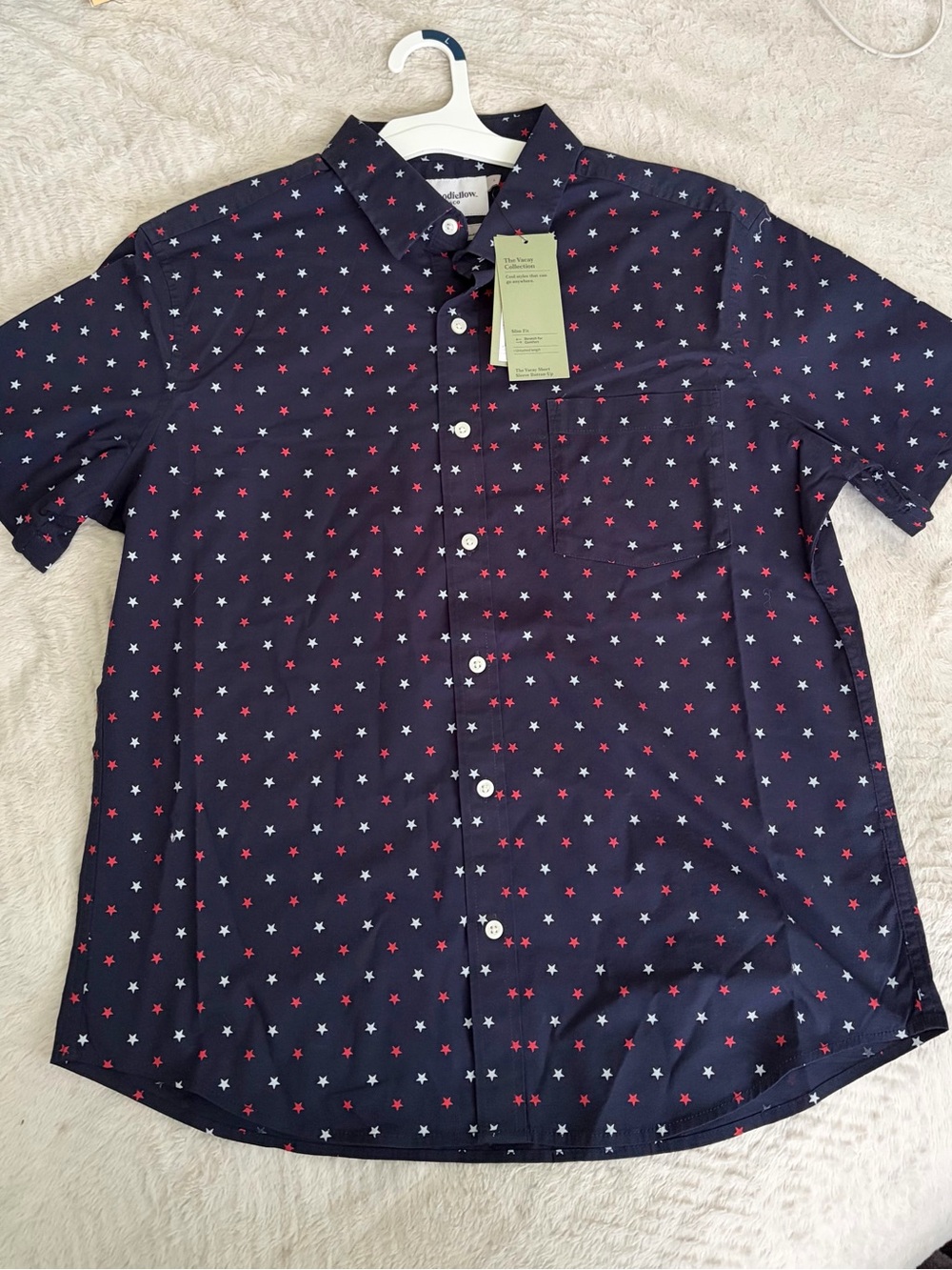 NWT Goodfellow & Co. Men's M/L Navy Button-Down Shirt with Red & White Star Prin